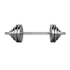 A shiny barbell with weight plates showcasing a fitness equipment setup in a gym environment