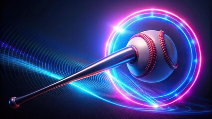 Wall Mural - Dynamic swing neon baseball bat hitting ball at eye level