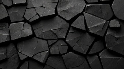 Sticker - Black Cracked Stone Wall Texture   Abstract Background Design