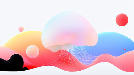 Wall Mural - A colorful, simple and dreamy AI painting - Oriental attributes, futuristic animation design, Jelly fish