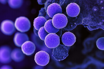 Microscopic Illustration of Staphylococcus Aureus: Close-Up of Clustered Spherical Bacteria