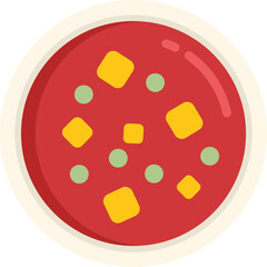 Sticker - Simple flat vector illustration of tomato soup with cheese and peas floating in it, served in a white bowl