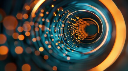 Wall Mural - step into a sleek tunnel filled with glowing lights and drifting particles, embodying digital future