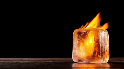 Sticker - Discover the striking contrast in heat and cold with a fiery ice cube, exploring energy transformation and visual metaphors.