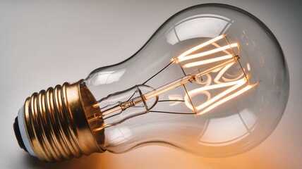 Close-Up Incandescent Light Bulb with Glowing Filament, Vintage Design & Modern Energy Efficiency on White Background