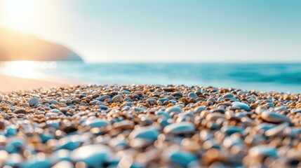 Wall Mural - A serene closeup of soft sand, evoking the tranquility of a peaceful beach morning with gentle coastal hues.