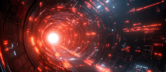 Wall Mural - futuristic glowing tunnel with bright light at the end.