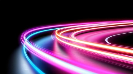 Wall Mural - Abstract Neon Light Trails on Black Background   Futuristic Design  Technology Concept