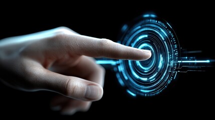 Hand Touching Futuristic Digital Interface   Technology Innovation Concept