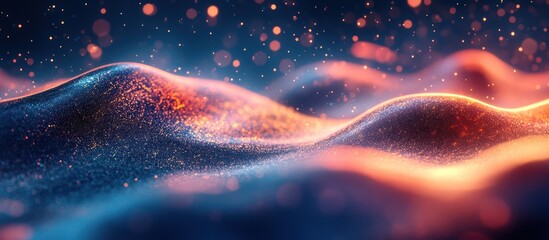 Wall Mural - Abstract blue and orange glowing waves with bokeh lights.