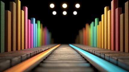 Wall Mural - Abstract Colorful Neon Rail Track Background with Futuristic Lights