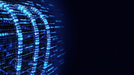 Abstract Digital Network Grid with Binary Code   Futuristic Technology Background