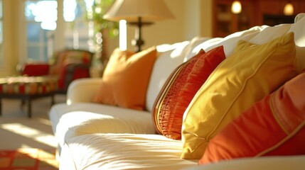 Sticker - Cozy Living Room with Colorful Cushions and Natural Light