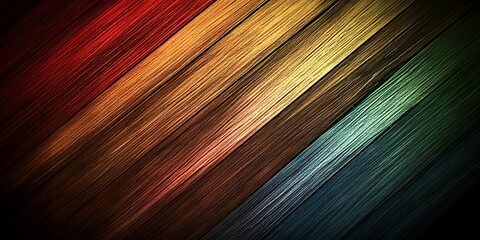 Abstract diagonal wood planks in a rainbow of colors, a unique and colorful design.