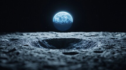 Wall Mural - serene moon crater with earth in the distance