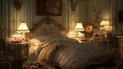 Poster - Elegant Vintage Bedroom with Soft Lighting and Decor