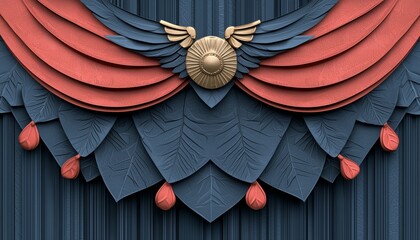 Poster - Abstract Design with Gold Wings, Red Accents, and Blue Background