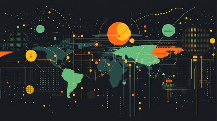 Wall Mural - a data technology background for climate tech, with visual representations of global data on climate