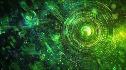 Wall Mural - a data technology background for green tech industries, incorporating renewable energy symbols like 