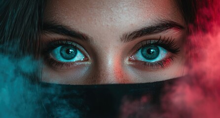 Poster - Intense blue eyes of a woman with dramatic makeup