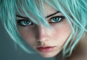 Poster - Mysterious woman with vibrant teal hair