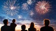 © CattaC - Family watching fireworks together, sky illuminated. vibrant colors