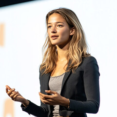 Woman presenting her strategy to her team during a business meeting, discussing goals and timelines for implementation. Female product manager working with her team in a professional office.
