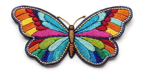 embroidered butterfly patch on white background