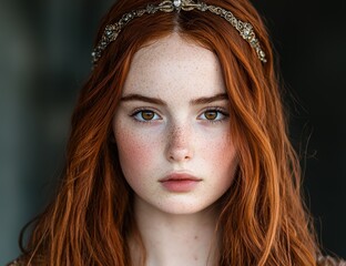 Poster - Captivating redhead with freckles and ornate headpiece