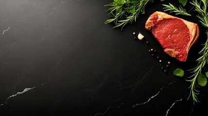 Wall Mural - Fresh steak with herbs and spices on a dark background