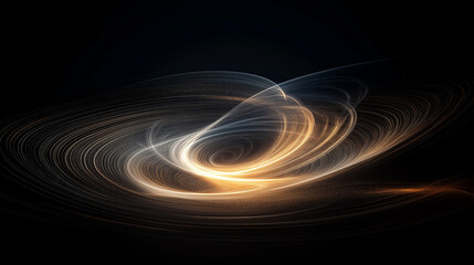 Wall Mural - Fractal design depicting orbital paths in gold on a black background.