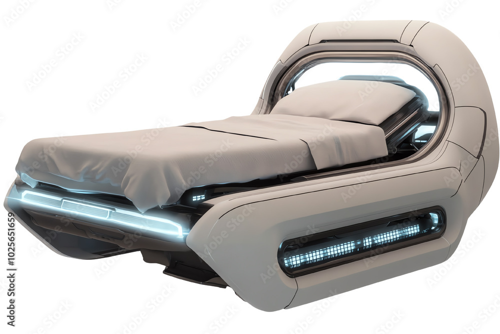 Futuristic Hospital Bed: A sleek, modern hospital bed with glowing blue ...
