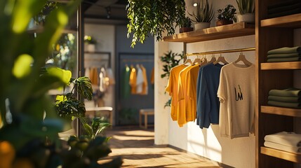 Sustainable clothing store with eco-friendly products, symbolizing green retail.