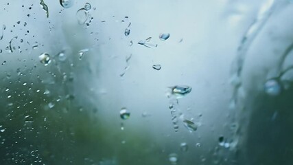 Wall Mural - close-up of water drops on window glass, 4k