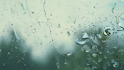 Wall Mural - close-up of water drops on window glass, 4k
