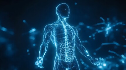 Wall Mural - 39. a luminous hologram showcasing the human circulatory system in a dark space