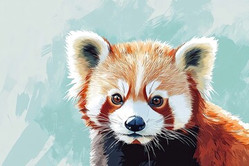 Wall Mural - Close-up Portrait of a Red Panda with Blue Eyes