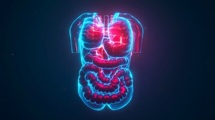 Wall Mural - 10. a floating hologram showcasing the human digestive system, with animated movements