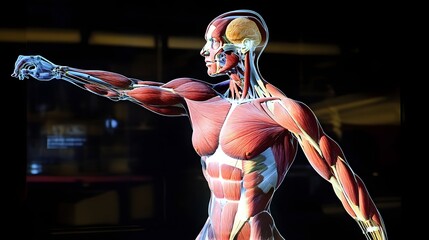 Wall Mural - 20. a hologram showing the interconnectedness of muscles in a lifting pose