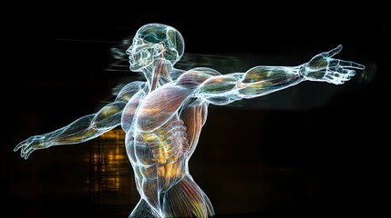 Wall Mural - 20. a hologram showing the interconnectedness of muscles in a lifting pose