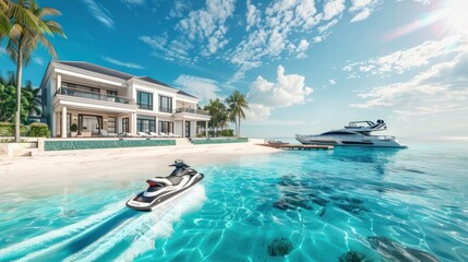 Poster - Luxurious Beachfront Villa with Jet Ski and Yacht