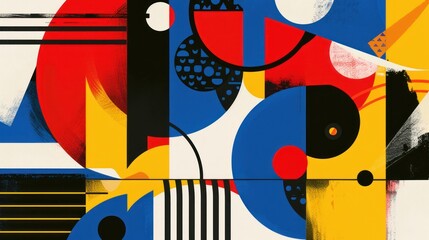 Sticker - Abstract geometric painting with red, yellow, blue, and black shapes