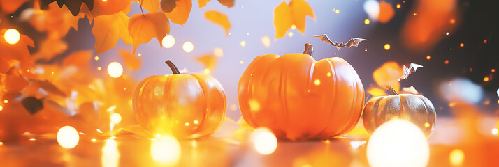 Wall Mural - Elegant gold pumpkin in autumn theme shining brightly in a Halloween and Thanksgiving-inspired backdrop
