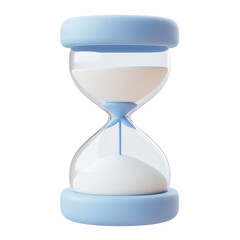 PNG hourglass with a pastel blue top and bottom 3d icon, cartoon style minimal on transparent, isolate on white background