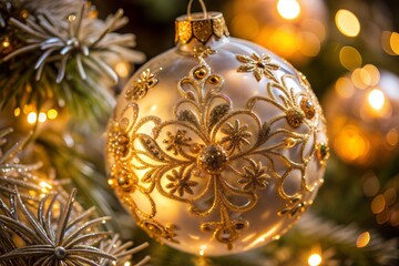 Wall Mural - white christmas ornament with gold details festive holidays christmas