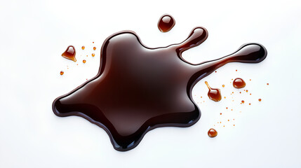 Spilled soy sauce, puddle isolated on white, top view