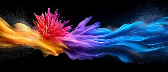 Wall Mural - Colorful flowing abstraction with floral elements, abstract fireworks background festival abstract shapes