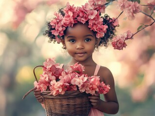 Poster - little girl with flowers