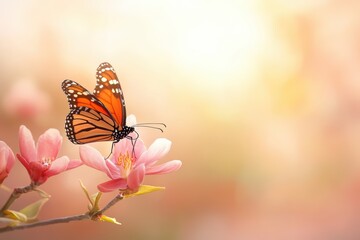 Serene monarch butterfly perched on blooming pink flowers