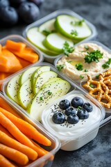 healthy snack food with berries, fruit and veggies